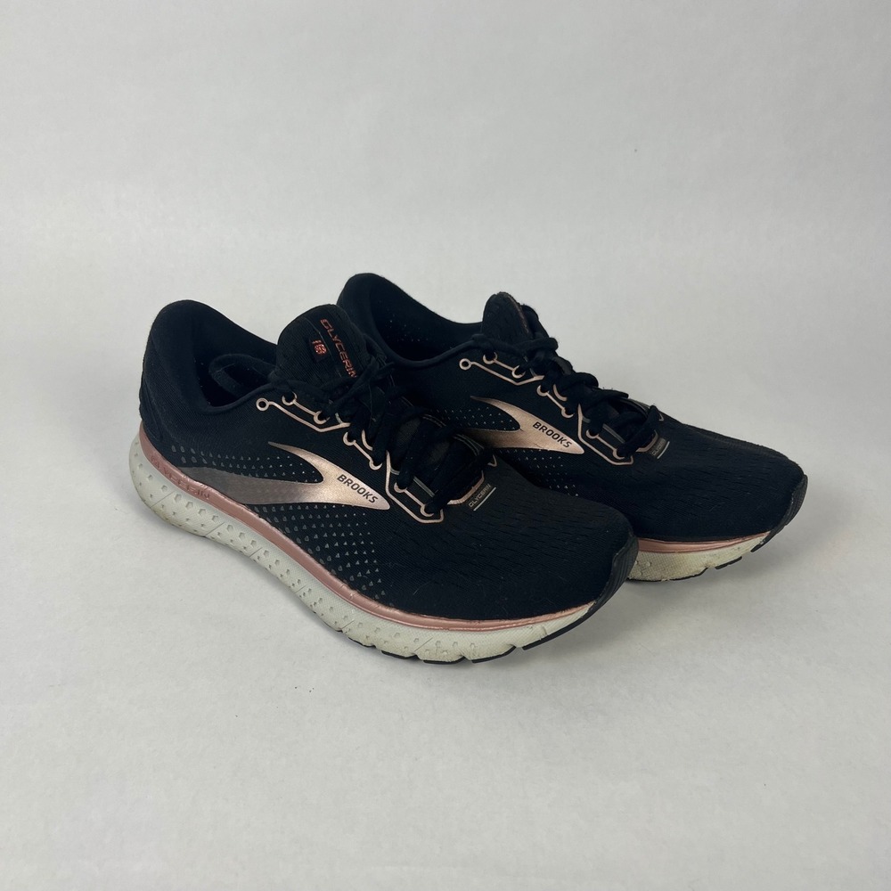Brooks Glycerin 18 Running Shoes Women Size 10 Black Rose Gold Cushioned Hiking